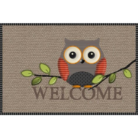 TAPIS VELVET BIENVENUE HIBOU 45X75 MERCURY A0341-5 BIENVENUE
