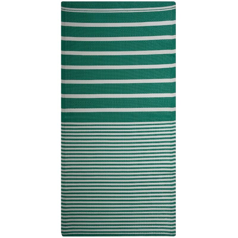 Tapis d'Extérieur Vert et Blanc en Polypropylène Motif à Rayure pour Terrasse au Style Moderne 90 x 180 cm Beliani