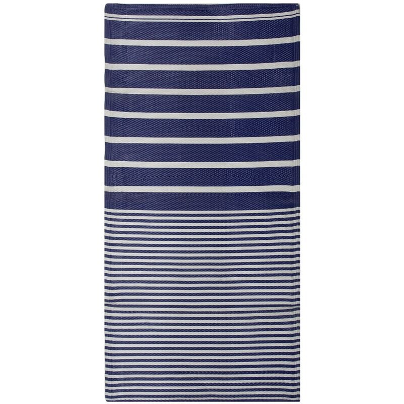 Beliani - Tapis d'Extérieur Bleu Foncé et Blanc en Polypropylène Motif à Rayure pour Terrasse au Style Moderne 90 x 180 cm