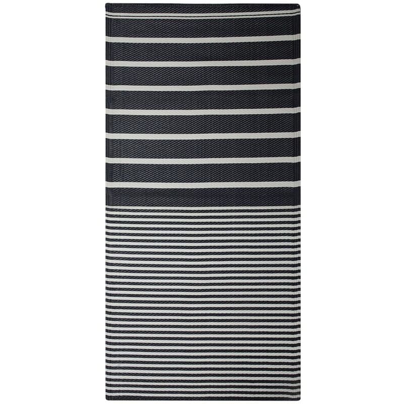 Tapis d'Extérieur Noir et Blanc en Polypropylène Motif à Rayure pour Terrasse au Style Moderne 90 x 180 cm Beliani