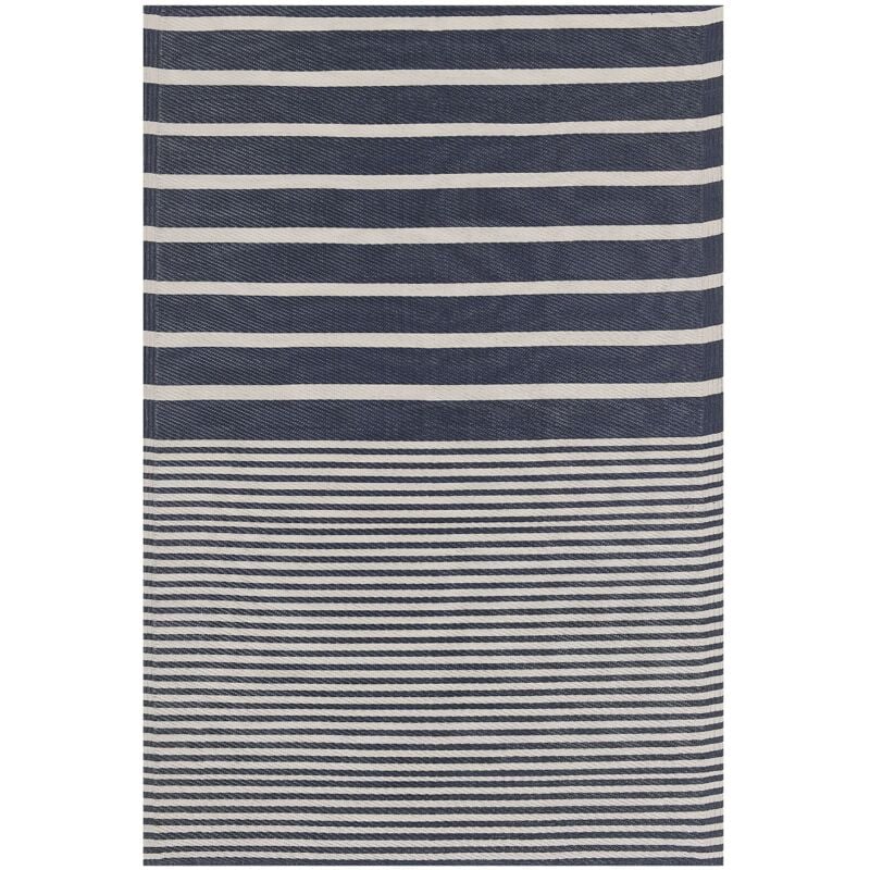 Beliani - Tapis d'Extérieur Bleu Foncé et Blanc en Polypropylène Motif à Rayure pour Terrasse au Style Moderne 120 x 180 cm