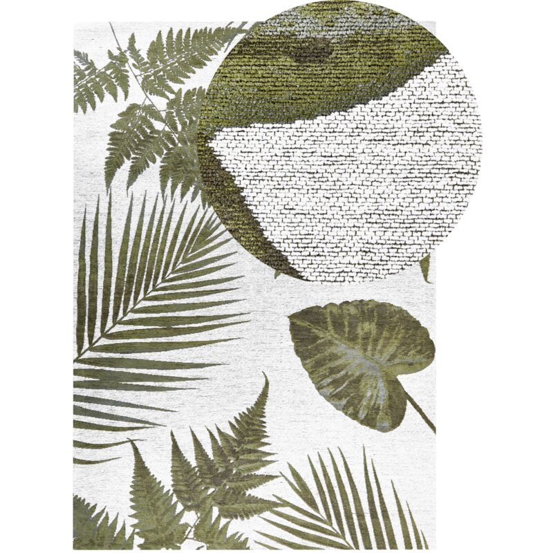 Tapis Vert en Coton 140 x 200 cm Tissu Jacquard à Motif de Feuilles Salon Barzah