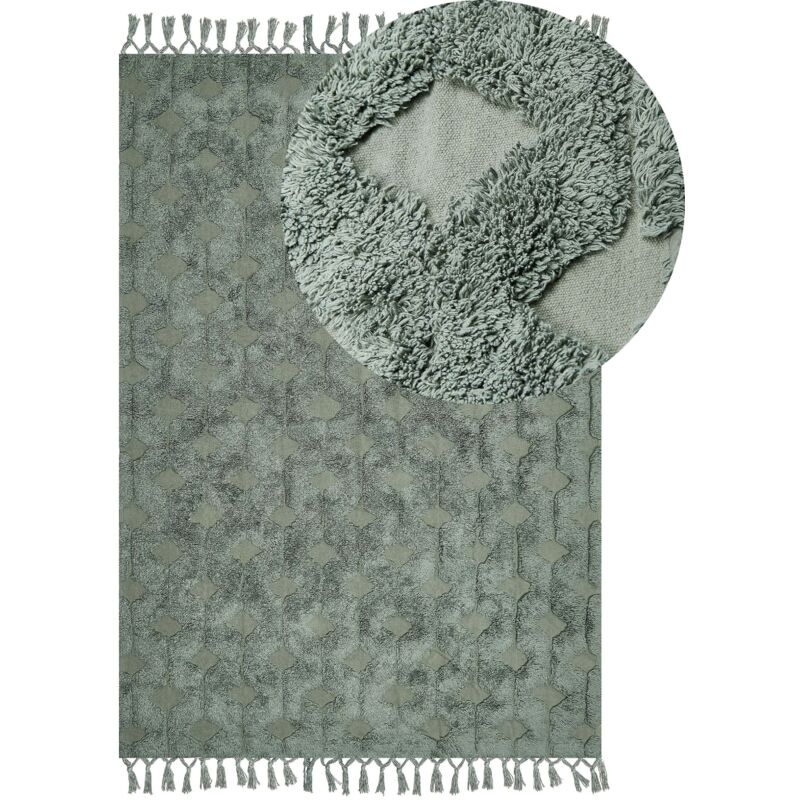 Beliani - Tapis en Coton Vert 160 x 230 cm à Motif Texturé Touffeté à la Main Très Doux Kars