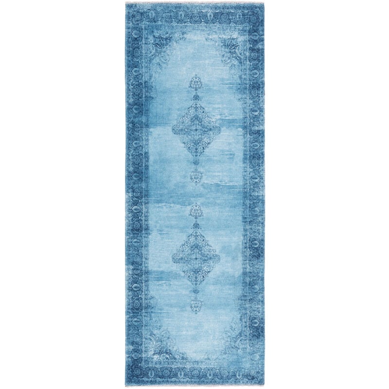Tesso Living - Tapis Vintage - Lavable - Antidérapant - Bleu Jeans - 80x290cm