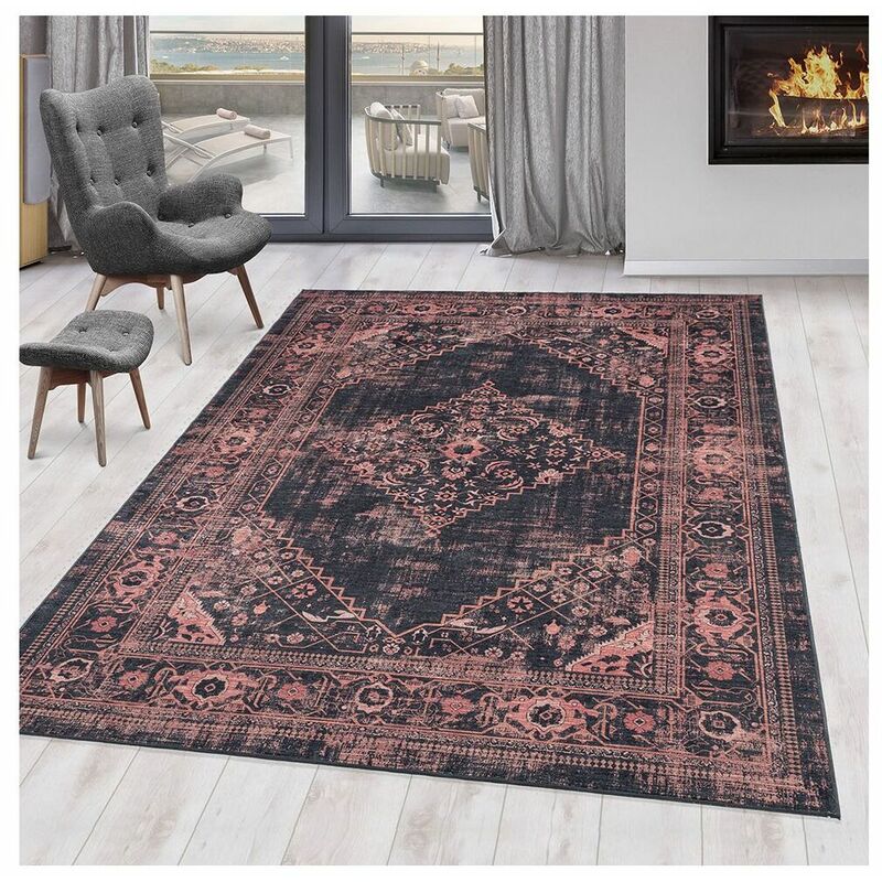 Allotapis - Tapis vintage lavable en machine rayé Velvet Rouge 140x200