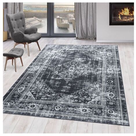 Tapis vintage lavable en machine rayé Velvet Noir 80x250