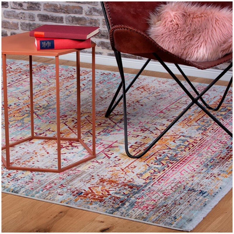 Deladeco - Tapis vintage multicolore avec franges rayé Park Multicolore 40x60