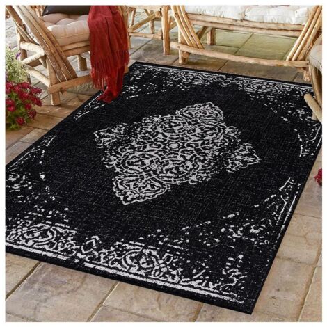 Tapis vintage noir plat intérieur et extérieur Marocco Noir 120x170