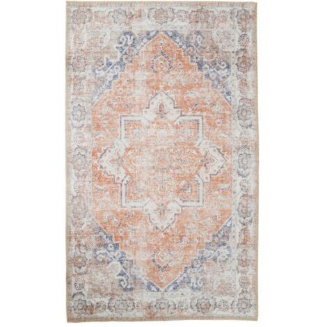 Tapis vintage orange et bleu à motifs traditionnels 160x230 cm FEZ