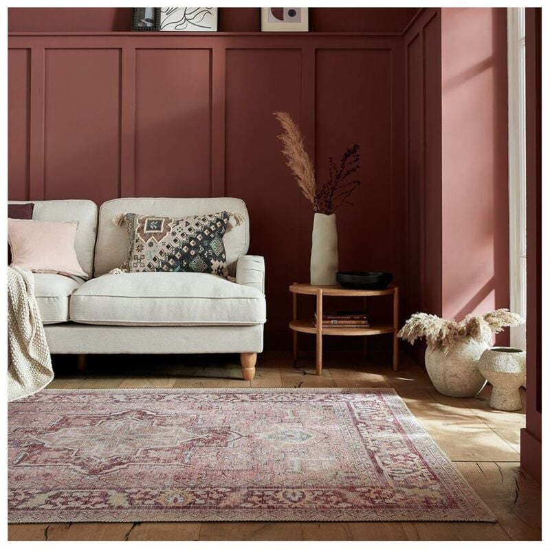 Flair Rugs - Tapis vintage plat lavable en machine rayé Windsor Rose 60x230