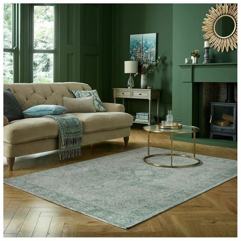 Flair Rugs - Tapis vintage plat rayé rectangle Antique Traditional Vert 120x170