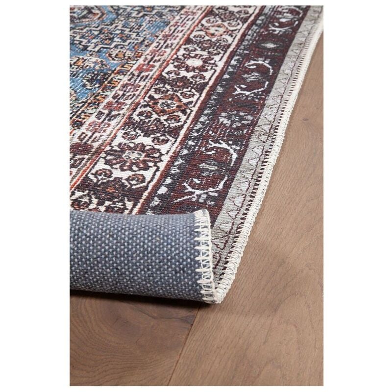 Deladeco - Tapis vintage plat rayé rectangle Streaks Bleu 160x230