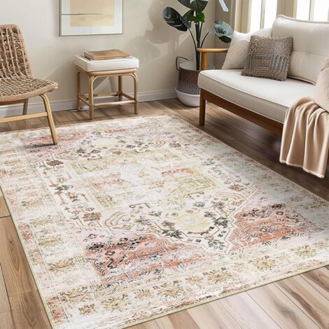Tapis Vintage pour Salon 160x230 cm, Tapis Lavables avec Dos Antidérapant, Tapis à Poils Courts pour Cuisine, Salle à Manger, Bureau et Chambre