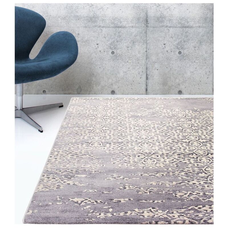 Deladeco - Tapis vintage rayé rectangle courtes mèches Folk Gris 160x220