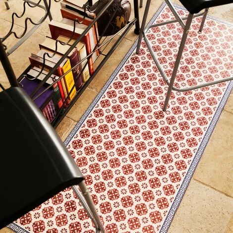 Tapis Vinyle Médium l 50xL120cm Carreau de ciment rouge - Rouge