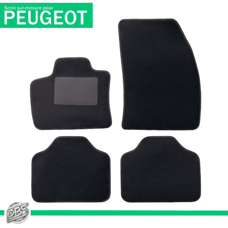 Tapis Voiture Semi Sur Mesure Peugeot - Moquette Noire - Talonnette PE Renforcée - Lot De 4 Pièces - Fixation Antidérapante