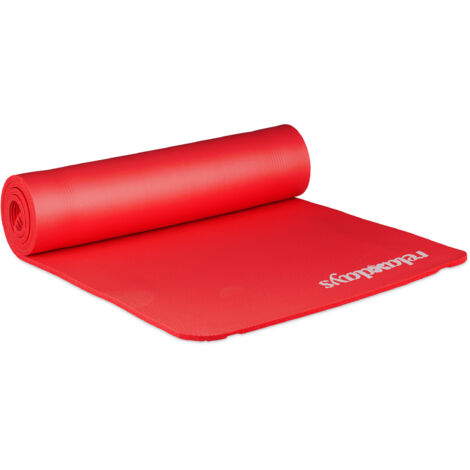 Tapis yoga, lot de 2, 1 cm épaisseur doux caoutchouc sangle transport Pilates aérobic HxlxP: 1 x 61,5 x 182 cm, rouge