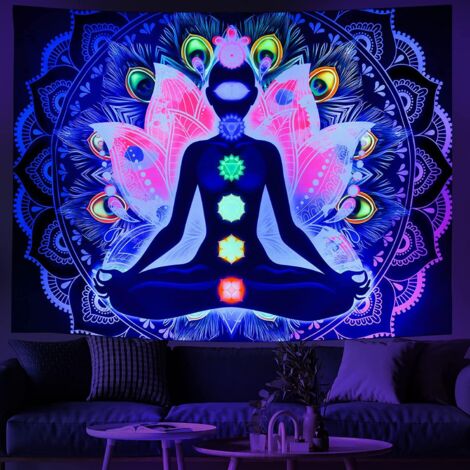 Tapisserie (100 x 150 cm) représentant les sept chakras, tapis de méditation et de yoga