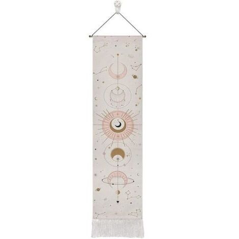 Tapisserie Bohème, 32,5 x 130 cm Tapisserie de la Lune, Tapisserie Murale, Phase de Lune et Motif de Constellation, avec Tringle de Suspension, Cordon et Crochet, pour Séjour, Chambre