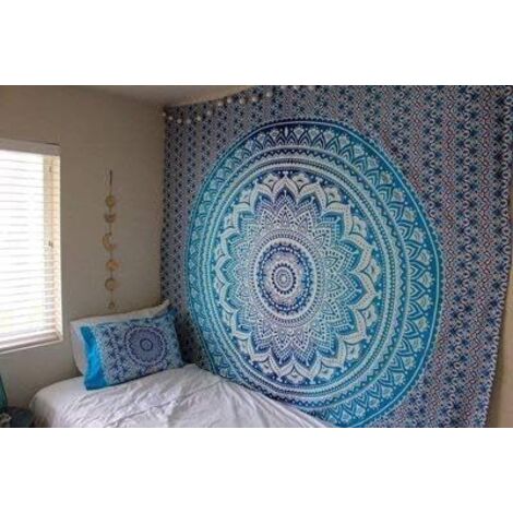 Tapisserie Bohême Mandala Tapisserie Tenture Murale pour La Décoration Murale Hippie Tapisserie Tapis De Plage Tapis Rond De Yoga (Bleu, 210 x 150)-Fei Yu
