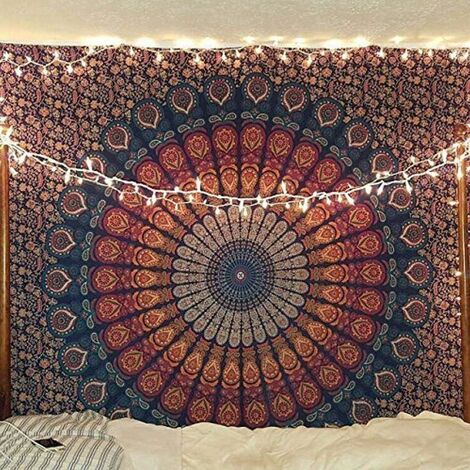 Tapisserie Cadeau Tapisseries Hippie Mandala Bohème Psychédélique Complexe Indien Tenture Murale Literie Couvre-lit ,130×150CM