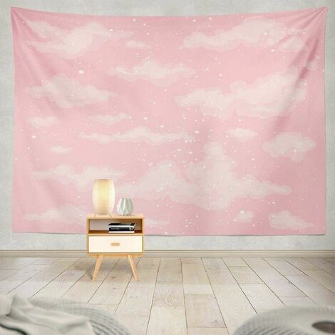 Tapisserie Ciel Rose, Tapisserie Décorative Beau Paradis Rose Ciel Nuage Air Fond Beau Jour Lumineux Tapisserie Murale 95 75cm, Convient aux Chambres Beau Paradis Rose