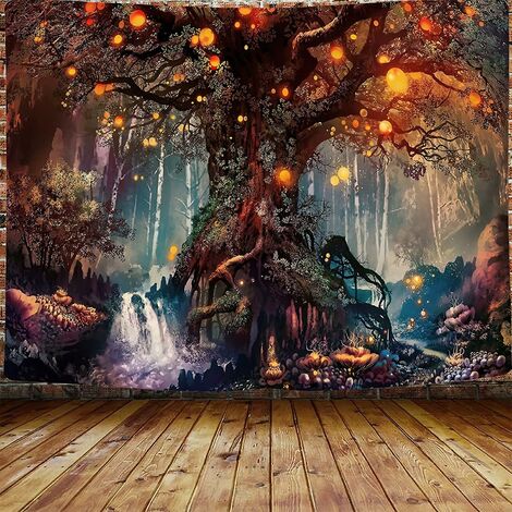 Tapisserie de forêt magique tapisserie d'arbre de vie tapisserie murale psychédélique tenture murale pour chambre
