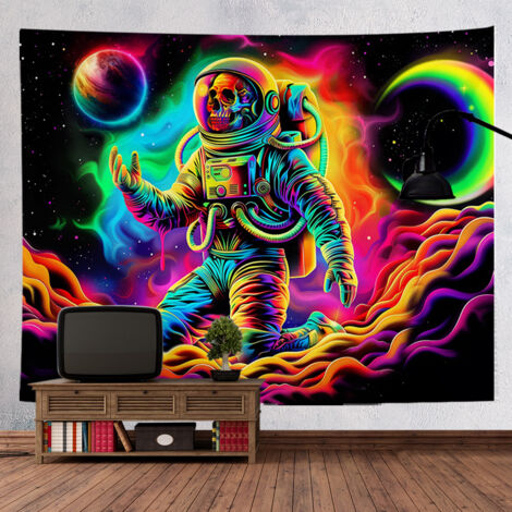 Tapisserie décorative de chambre style ins, couleur fluorescente, tapisserie tête de mort, décorations suspendues d'Halloween