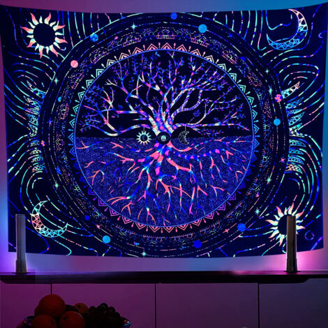 Tapisserie fluorescente « Arbre de Vie », 150 x 200 cm, réactive aux UV
