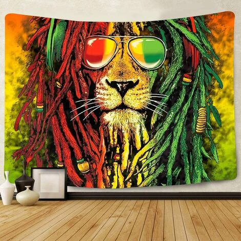 Tapisserie Murale Décorative Chambre - Lunettes Reggae Rasta Jamaica Lion - 200 x 150 cm Grand – Papier Peint Tissu – Tapestry Aesthetic Wall - Décoration Panoramique