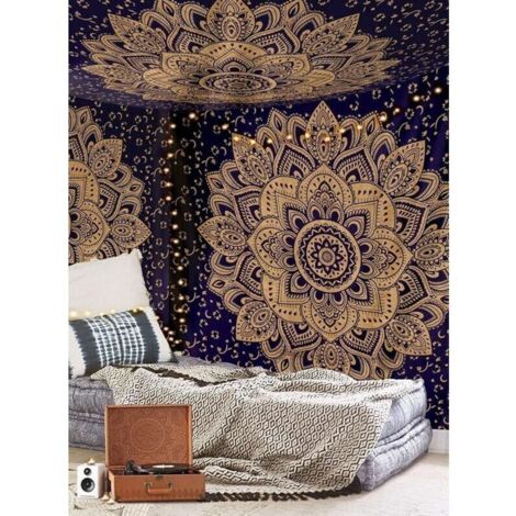 Tapisserie murale en coton bio – Mandala bohème décoratif, couvre-lit ou jeté de canapé (230 x 180 cm)