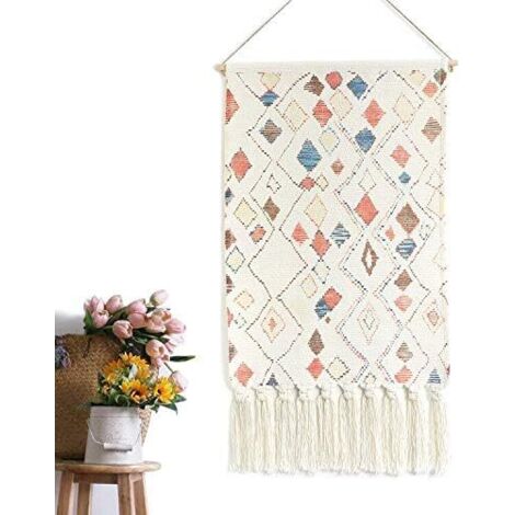 Tapisserie murale en macramé, style bohème chic, en coton bohème, tissée, décoration murale pour chambre, chambre d'enfant, fond B