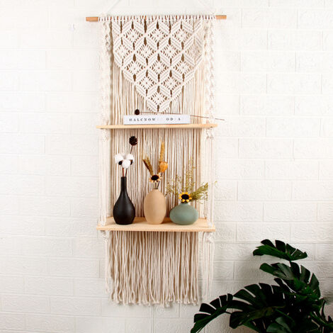 Tapisserie Murale, étagère Murale tissée décoration Murale en Bois étagère de Rangement Suspendue Flottante Corde de Coton bohème