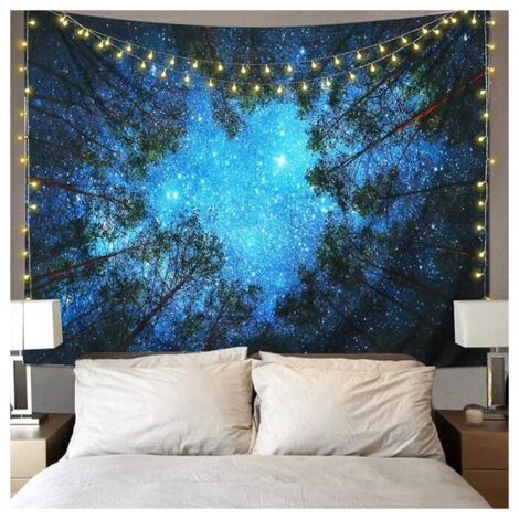 Tapisserie Murale Forêt étoilée Galaxie Tapisserie Tenture Murale Ciel Étoilé Psychédélique Tapisserie Bleu Tapestry Décorat