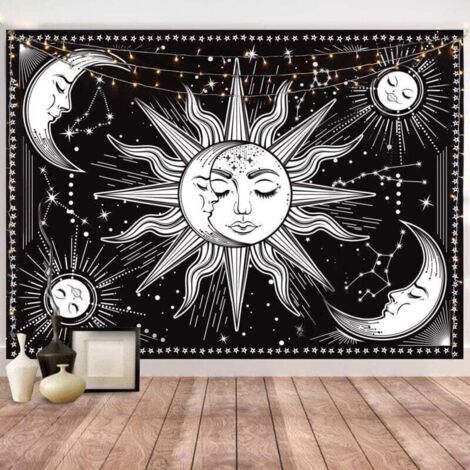 Tapisserie murale mandala bohème, 130 x 150 cm, décoration nature, couvre-lit, décoration d'intérieur, salon, chambre, dortoir (mandala blanc)