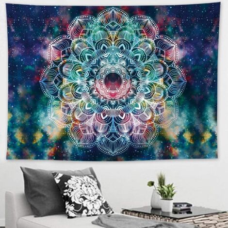 tapisserie murale mandala imprimée 200150cm, style hippie, étoiles et éléphant