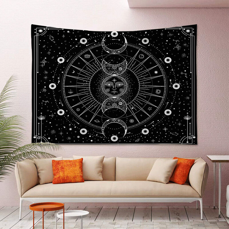 Csparkv - Tapisserie murale motif soleil et lune(230 x 150 cm) - Décoration psychédélique - Tapisserie murale abstraite - Astrologie céleste pour