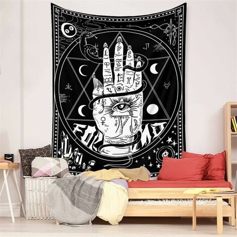 Tapisserie Murale Noir et Blanc Tissu Murale Decoration Chambre Tenture Murale Boheme Toile Murale Mandala Psychédélique Tapisserie Japonaise pour Salon Dortoir (130x150cm)