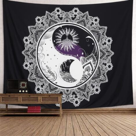 Tapisserie Psychédélique Soleil et Lune Tenture Murale Yin Yang H