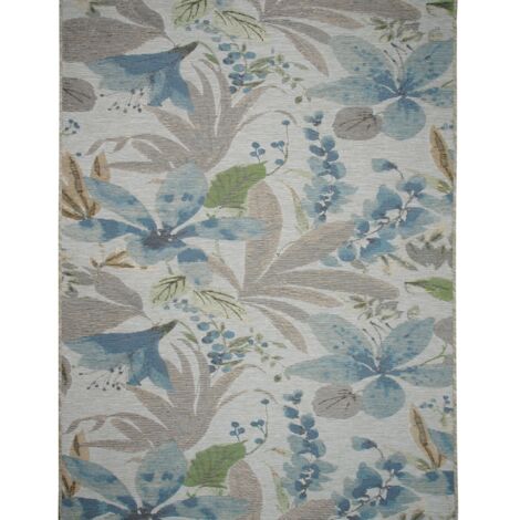 TAPISSERIE - Tapis intérieur extérieur fleurs bleu multicolore 123x180