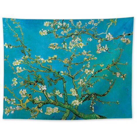 MEZHENG Tapisserie Van Gogh Branches D'Un Amandier En Fleurs Tapisserie Tenture Murale Art Décoration D'Intérieur Pour Salon Chambre Salle De Bain Cuisine Dortoir
