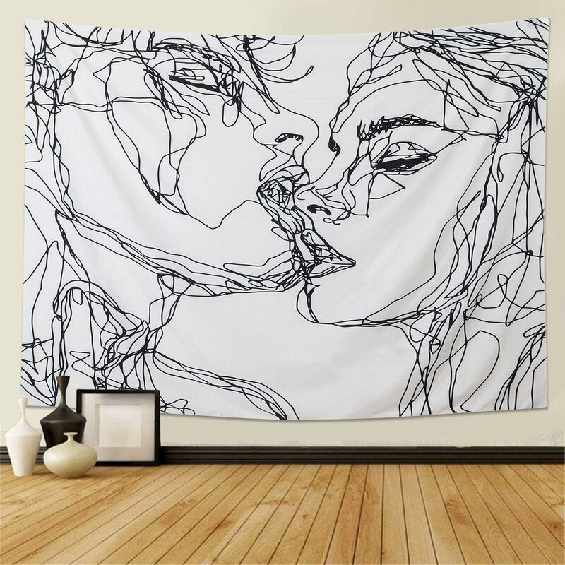 

Abcrital - Tapiz de calavera The Kissing Lover Tapiz para colgar en la pared Esqueleto humano Alfombra en blanco y negro con corona de rosas Tapices