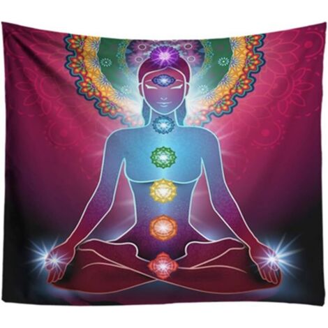 Tapiz de mandala de algodón indio, Buda sobre fondo morado, 250 x 150 cm