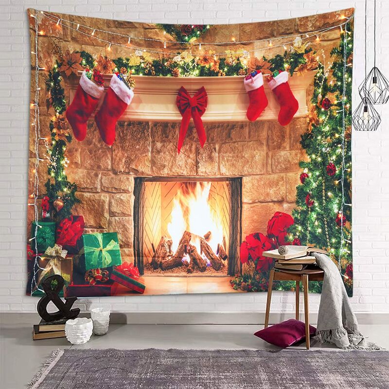 

Tapiz de Navidad Tapiz de chimenea Calcetín de árbol de Navidad Colgante de pared para dormitorio Sala de estar Fiesta Dormitorio Decro 150x200