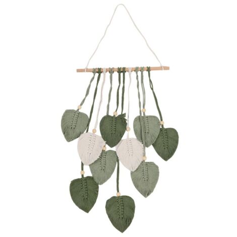 Tapiz de pared de hojas de macramé, estilo bohemio, decoración del hogar, tapiz tejido, estética para bodas, color verde.