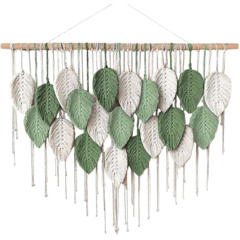 Tapiz nórdico  Decoración hecha a mano  Tapiz de pared  Tejido con cuerda de algodón  Lazos coloridos  Blanco, verde claro, verde oscuro