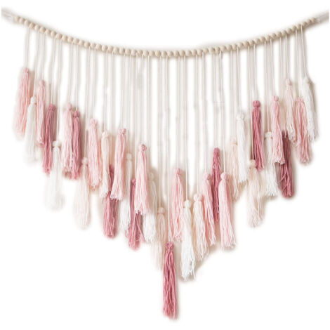 Tapiz nórdico para colgar en la pared, estilo bohemio, con borlas de colores (color rosa), 109 x 89 cm