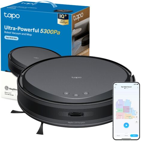 Tapo RV20 MAX Robot Aspirapolvere Lavapavimenti con Mappatura, Aspirazione 5300Pa, Navigazione LiDAR MagSlim, Zone No-Go e Muri Virtuali, Design Ultra Compatto 83mm, Controllo APP&Alexa