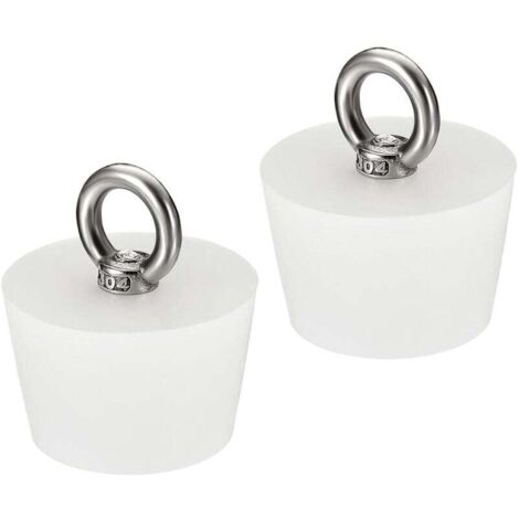 Tapón cónico de silicona de 37 mm a 46 mm para bañera, con anilla para tubos de ensayo, tuberías de agua y orificios de drenaje, color blanco (2 unidades)