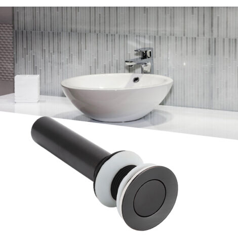 Tapón de desagüe con pulsador, sin rebosadero, blanco, latón y acero inoxidable 304, tamaño 41–50 mm, rosca de 32 mm, estanqueidad garantizada.